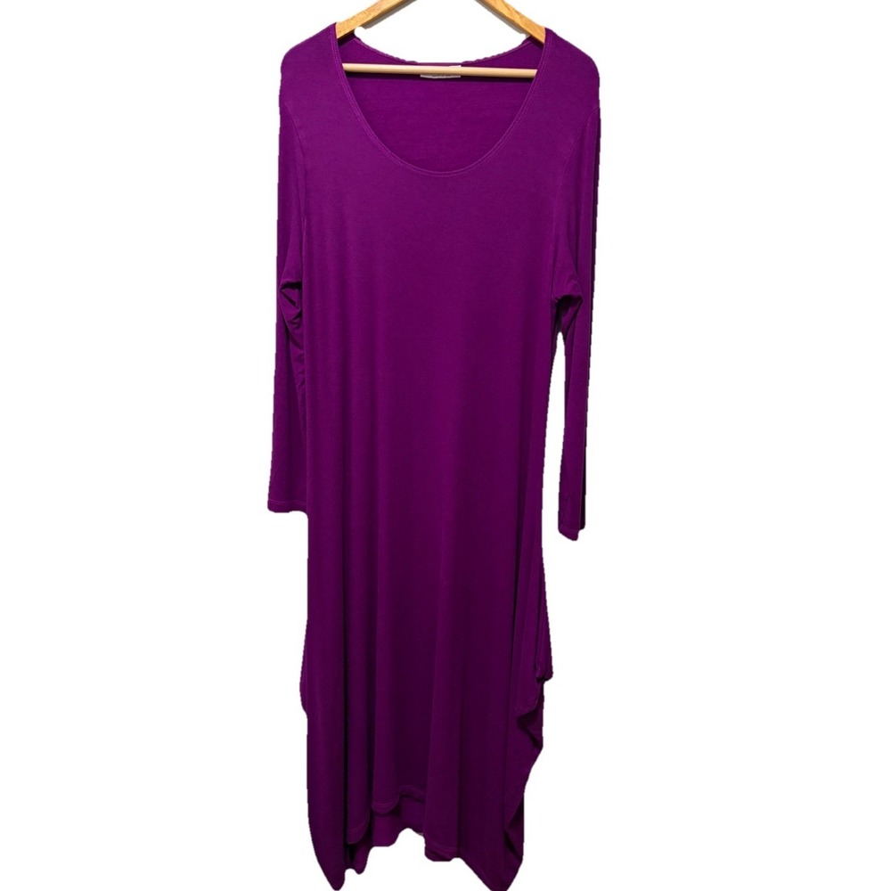 Bryn Walker Purple Lagenlook Midi Dress Womens L Asymmetrical Oversized USA